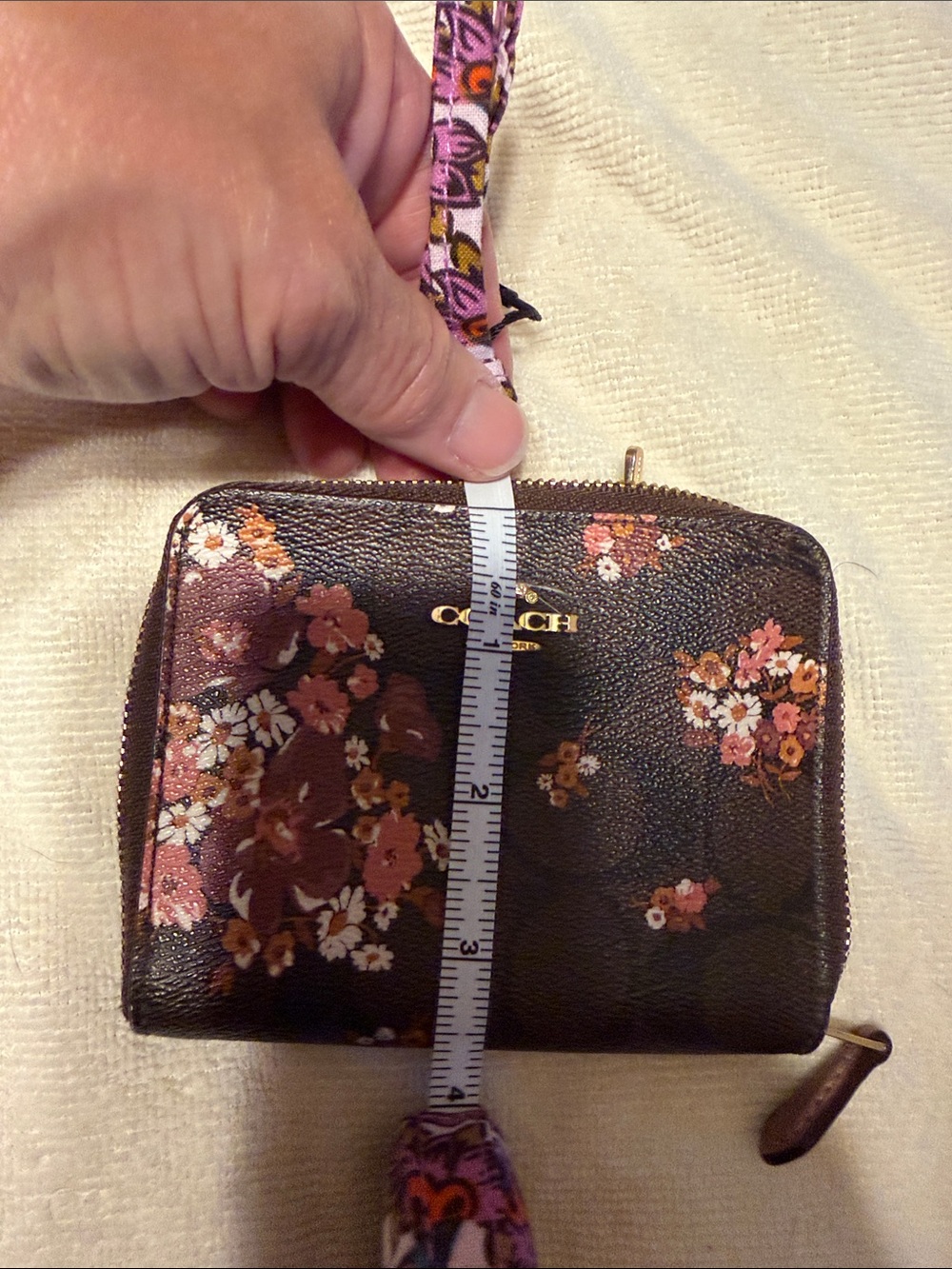 Coach Brown Floral Zip-Around Wallet with Pink and Cream Accents - Picture 5 of 5